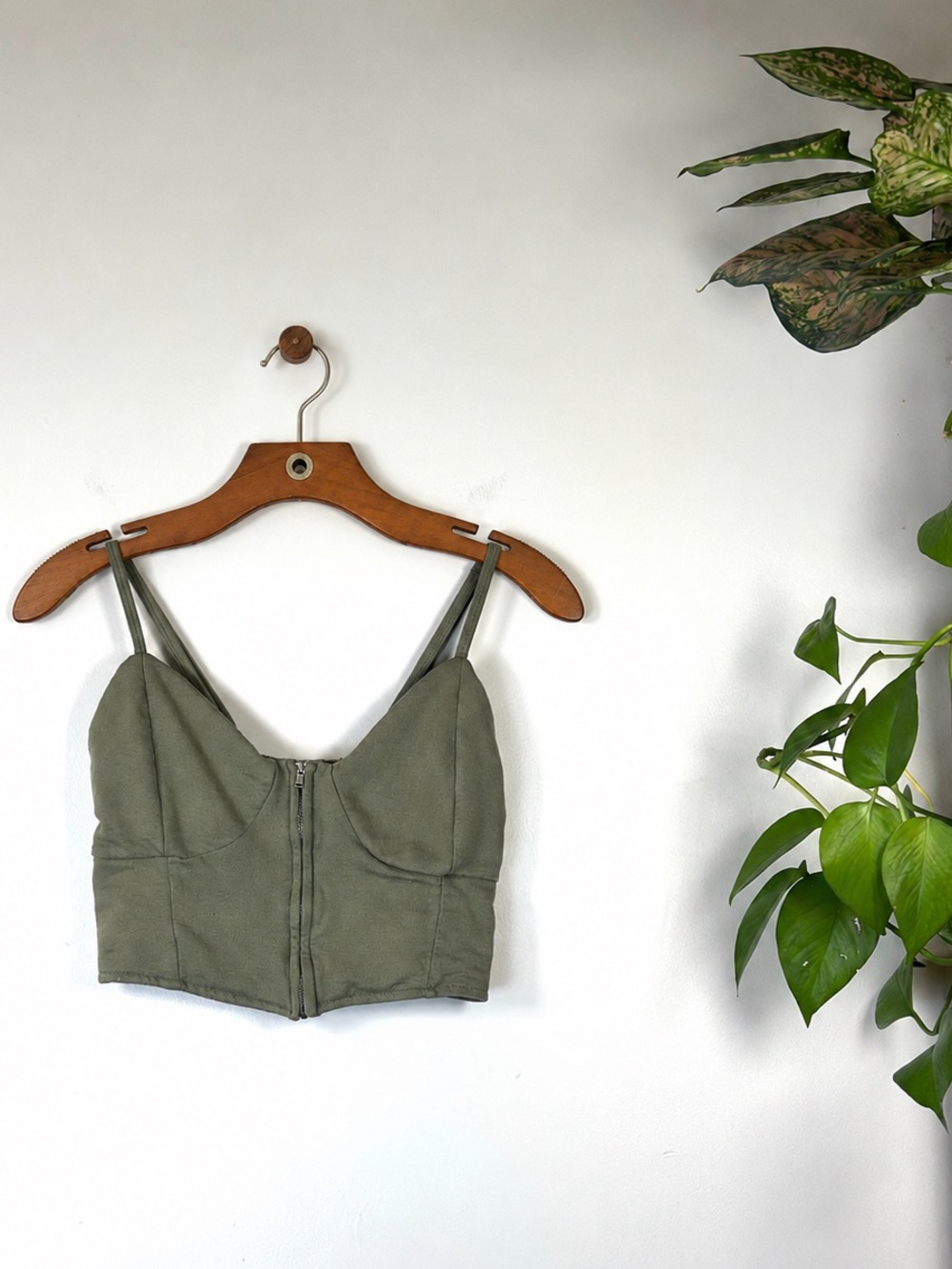 LOVE Olive Green Zip Front Corset Bustier Crop Top Size Jr Large